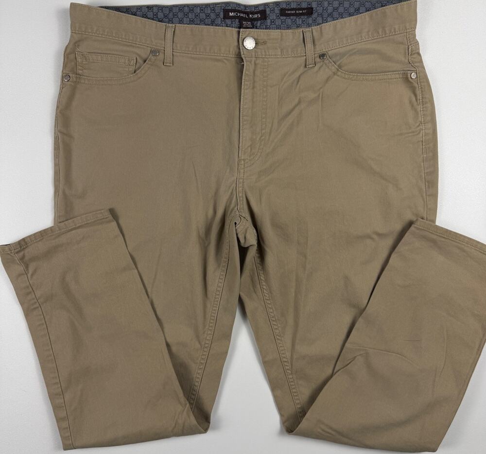 Michael Kors Parker Slim Fit Pants Mens 36x30 Khaki Tan Stretch 5 Pocket